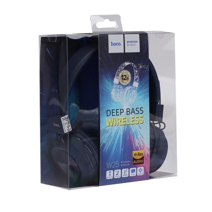 Наушники Hoco W25, беспроводные, накладные, BT5.0, 300 мАч, микрофон, синие Наушники Hoco W25, беспроводные, накладные, BT5.0, 300 мАч, микрофон, синие
