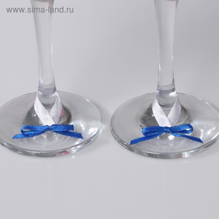 Набор свадебных бокалов "Прага", ручной работы, белый-синий, 6х6х20,5 см, 2 шт.