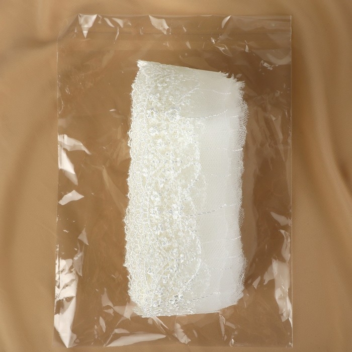 Кружево на сетке, 50 мм &times; 11 &plusmn; 1 м, цвет айвори