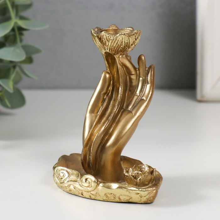 Подставка под благовония полистоун Подставка под благовония полистоун "Цветок в руке" 7х5,5х9 см