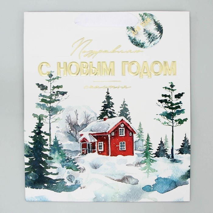 Пакет подарочный новогодний ламинированный вертикальный, конгревное тиснение «С Новым годом», ML 23 х 27 х 11.5 см, Новый год Пакет подарочный новогодний ламинированный вертикальный, конгревное тиснение «С Новым годом», ML 23 х 27 х 11.5 см, Новый год