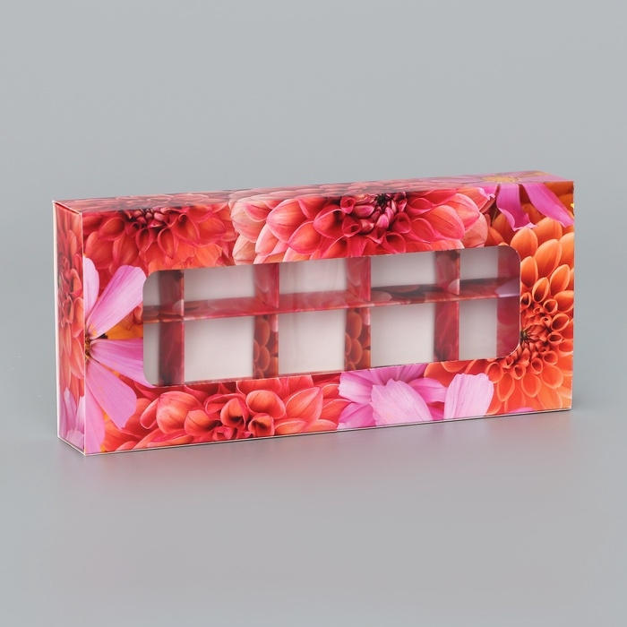 Коробка складная для 10 конфет Коробка складная для 10 конфет "Цветочки", 9,8 х 22 х 3,5 см. Кондитерская упаковка