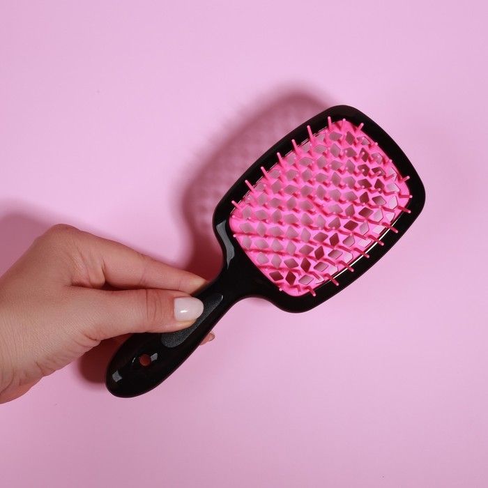 Расчёска массажная, широкая, вентилируемая, 8,5 × 20,5 см, PVC коробка, цвет чёрный/розовый Расчёска массажная, широкая, вентилируемая, 8,5 × 20,5 см, PVC коробка, цвет чёрный/розовый