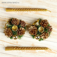 Свеча новогодняя с подсвечником "Мерцание" (набор 4 шт) 5х15х21 см, золото