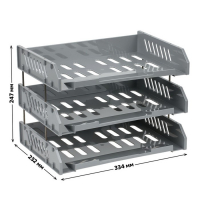 Набор горизонтальных лотков для бумаг с широкой загрузкой Стамм "Сити", 3 штуки, на металлических стержнях, серый