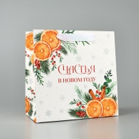 Пакет подарочный новогодний ламинированный квадратный &laquo;Счастья в Новом году&raquo;, 22 х 22 х 11 см , Новый год