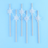 Новый год! Трубочки для коктейля &laquo;Снежинки&raquo;, уголки, в наборе 6 штук, серебро
