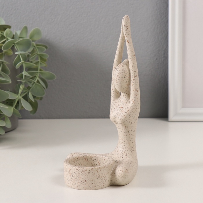 Подсвечник полистоун на 1 свечу "Приветствие солнцу" белый в крапинку 8,7х8,7х16,5 см