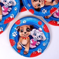 Набор бумажной посуды одноразовый с масками &laquo;Щенята&raquo;: 6 тарелок, 6 стаканов, 6 масок