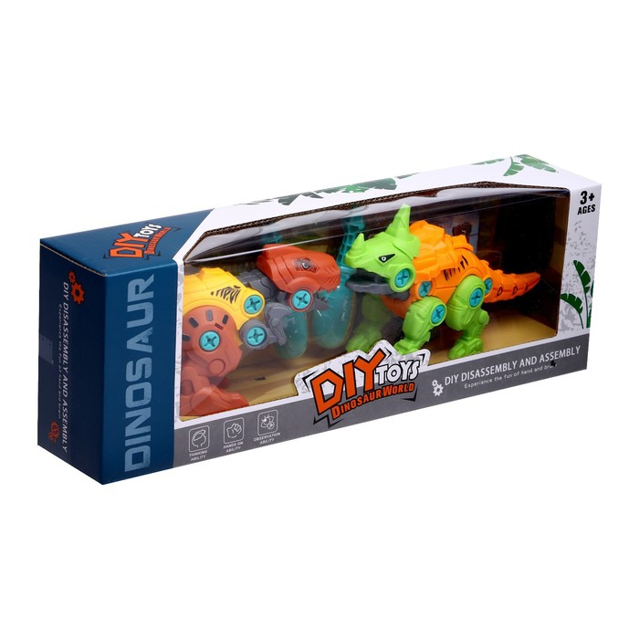 Конструктор винтовой &laquo;Мир динозавров&raquo;, набор 2 штуки, 2 отвёртки 4 карточки, 50 деталей