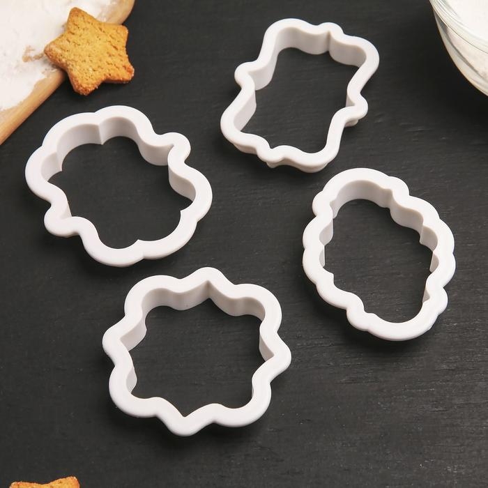 Набор форм для печенья Доляна «Рамки», 4 шт: 9×7,5 / 8,7×6,6 / 8×9 / 8,5×6,5 см, цвет белый Набор форм для печенья Доляна «Рамки», 4 шт: 9×7,5 / 8,7×6,6 / 8×9 / 8,5×6,5 см, цвет белый