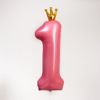 Шар фольгированный 40" &laquo;Цифра 1 с короной&raquo;, цвет розовый