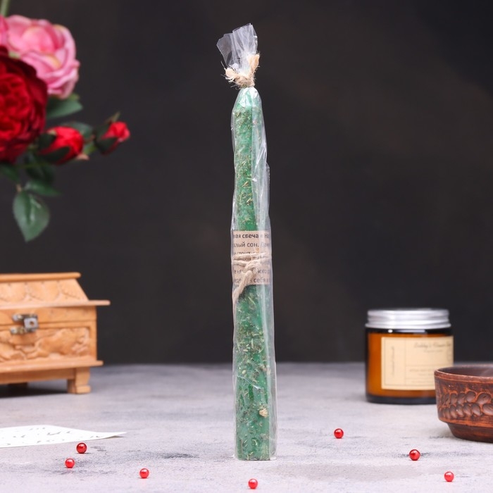 Свеча магическая Свеча магическая "На здоровье" с травой, зелёная, 20см