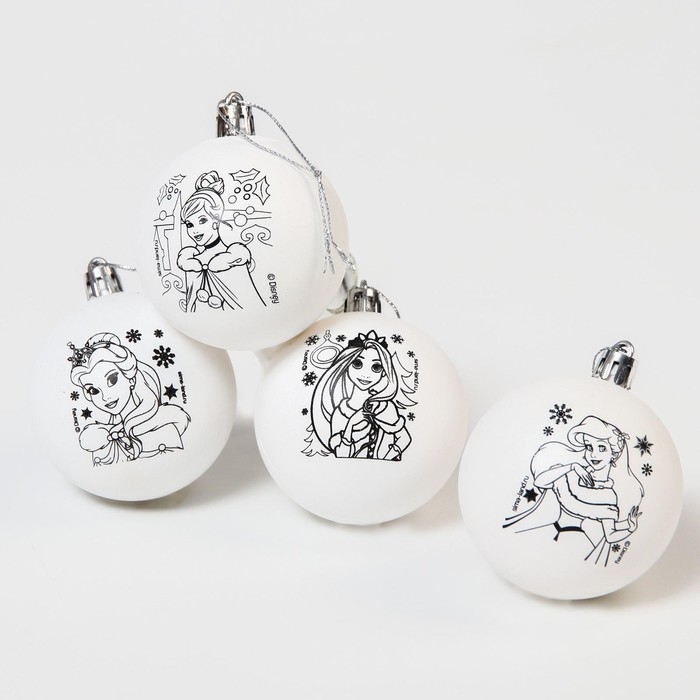 Набор для творчества на Новый год Набор для творчества на Новый год "Новогодний шар под раскраску", 4 штуки 5.5 см, Принцессы