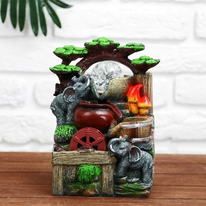 Фонтан "Два слона у ручья" 11х13х20 см (с подсветкой)