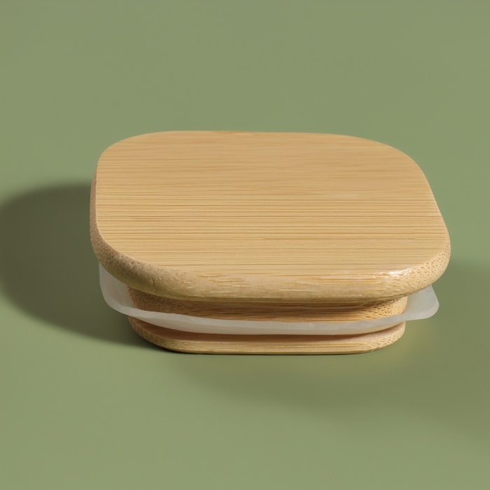 Органайзер для хранения ватных палочек &laquo;BAMBOO&raquo;, с крышкой, 10 &times; 6 &times; 6 см, в картонной коробке, цвет прозрачный/коричневый