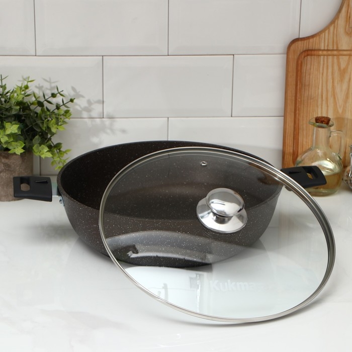 Сотейник, d=30 cм, h=8,5 см, съёмные ручки, стеклянная крышка, антипригарное покрытие, цвет коричневый Сотейник, d=30 cм, h=8,5 см, съёмные ручки, стеклянная крышка, антипригарное покрытие, цвет коричневый