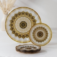 Набор столовый &laquo;Мехенди&raquo;, 7 предметов: d=30 см - 1 шт, d=18 см - 6 шт, цвет белый с золотым
