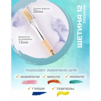 Кисть для рисования, Щетина плоская №12 (ширина обоймы 12 мм; длина волоса 20 мм), деревянная ручка, Calligrata