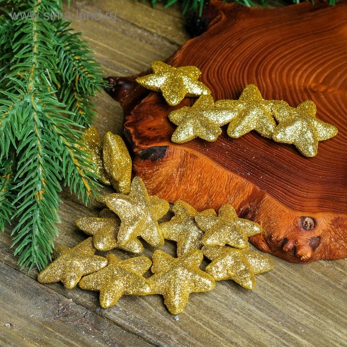 Фигурка для поделок и декора "Звезда", набор 15 шт., размер 1 шт. 3,5&times;3,5&times;2 см, цвет золото