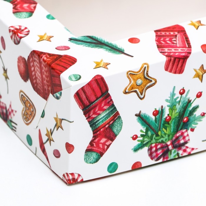 Новый год. Коробка складная, кондитерская упаковка с окном Новый год. Коробка складная, кондитерская упаковка с окном "Новогодний паттерн", 25 х 15 х 7 см