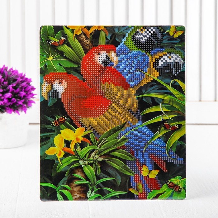 Алмазная вышивка с частичным заполнением «Попугаи» с подставкой, размер картины: 21 × 25 см Алмазная вышивка с частичным заполнением «Попугаи» с подставкой, размер картины: 21 × 25 см