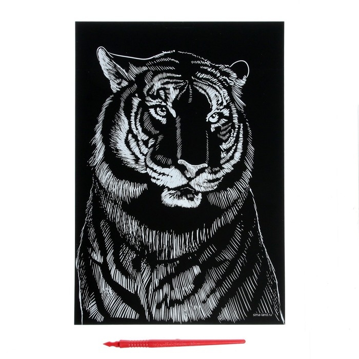 Гравюра &laquo;Тигр&raquo; с металлическим эффектом &laquo;золото&raquo; А4