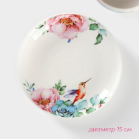 Сервиз фарфоровый чайный Доляна &laquo;Пташка&raquo;, 12 предметов: 6 чашек 250 мл, 6 блюдец d=15 см