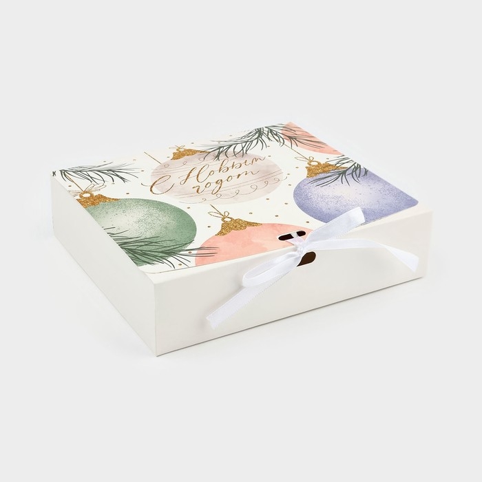 Коробка подарочная новогодняя складная двухсторонняя &laquo;Новогодние шары&raquo;, 20 х 18 х 5 см, Новый год