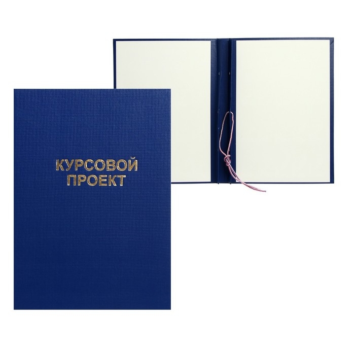 Папка Папка "Курсовой проект" А4, бумвинил, гребешки/сутаж, без бумаги, цвет синий (вместимость до 300 листов)