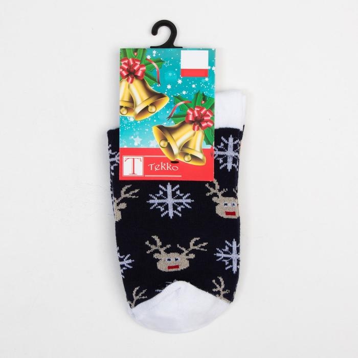 Носки детские &laquo;Олени и снежинки&raquo; цвет синий, размер 22-24