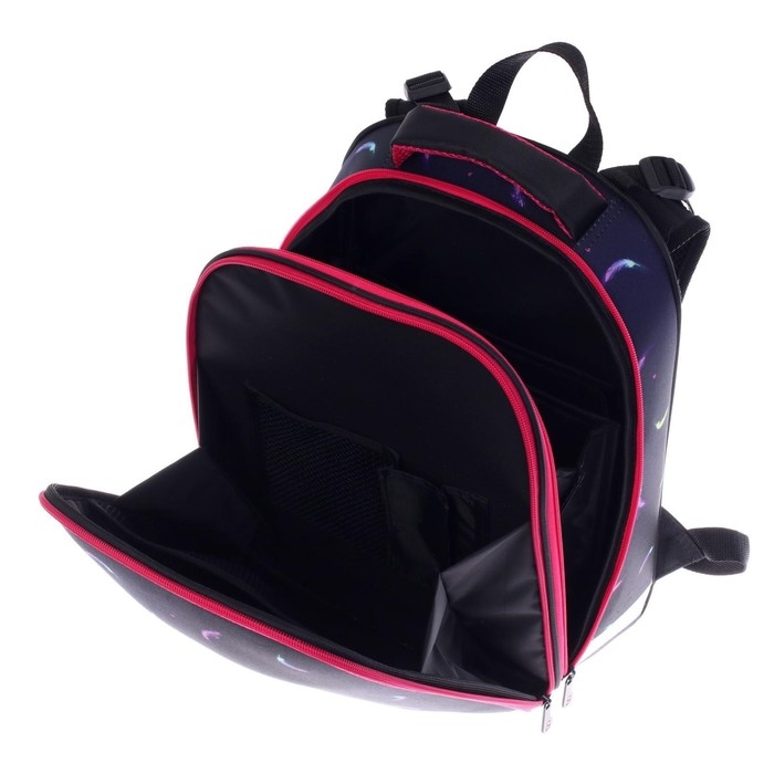 Рюкзак каркасный школьный 38 х 30 х 16 см, эргономичная спинка, Stavia "Фламинго мини", чёрный/синий/розовый