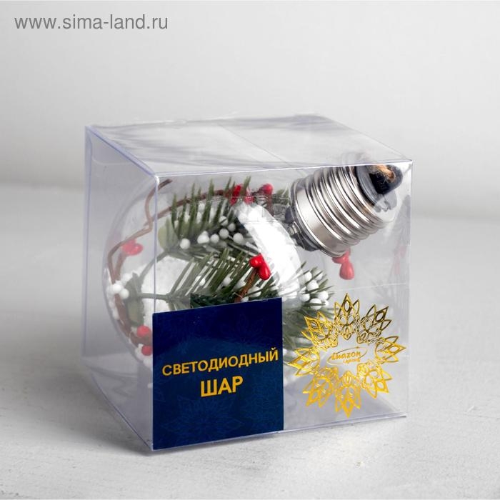 Ёлочный шар &laquo;Ветка ели&raquo;, батарейки, 1 LED, свечение тёплое белое