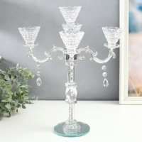 Подсвечник стекло на 5 свечей "Канделябр с хрусталиками" бисер в ножке 32х32х39,5 см Подсвечник стекло на 5 свечей "Канделябр с хрусталиками" бисер в ножке 32х32х39,5 см