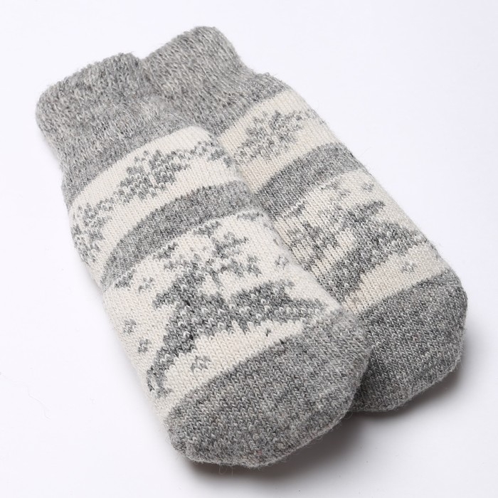 Новый год. Варежки женские шерстяные &laquo;Олень со снежинкой&raquo;, цвет светло-серый/белый, размер 20-22