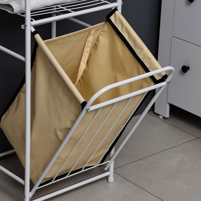 Стеллаж с корзиной для белья и перекладинами, 2-х ярусный, объем корзины 45 л, 38&times;35&times;160 см, цвет белый