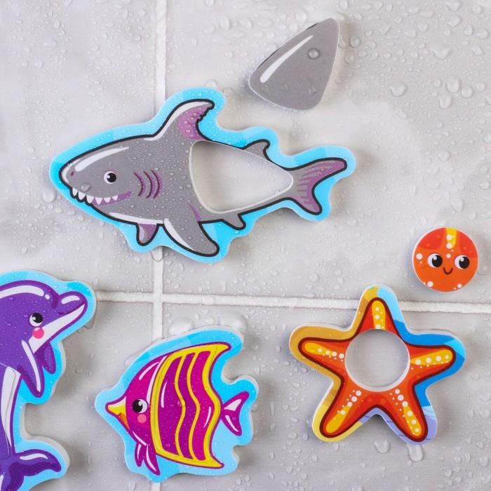 Игрушка пазл для ванны Игрушка пазл для ванны "Морской мир" с сачком + удочка, Крошка Я