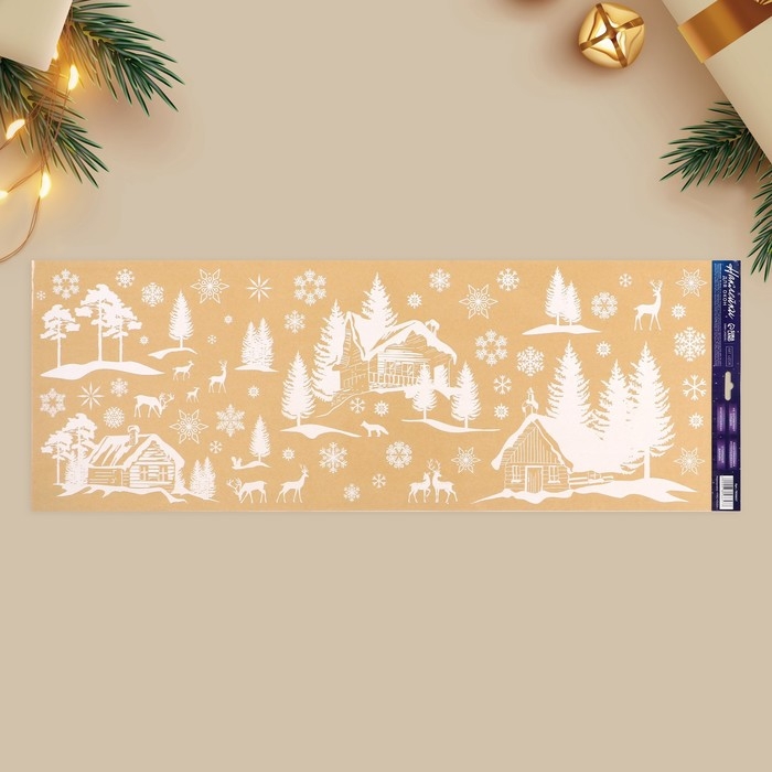 Виниловые наклейки на окна &laquo;Зимняя деревушка&raquo;, многоразовые, 70 х 25 см, Новый год