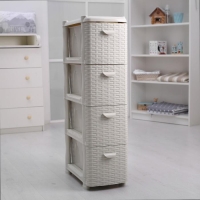 Комод узкий 4-х секционный &laquo;Ротанг&raquo;, цвет белый