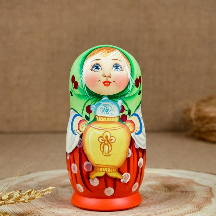 Матрёшка &laquo;Мордашка&raquo;, самовар, 5 кукольная, люкс