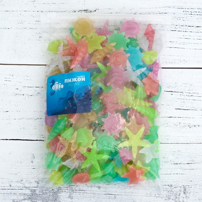 Декоративные фигурки для аквариума, светящиеся, Декоративные фигурки для аквариума, светящиеся, "Морские обитатели", 3 - 5 см, 500 г, микс