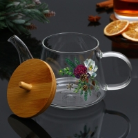 Новый год. Чайник заварочный стеклянный с бамбуковой крышкой «Зимние истории», 600 мл Новый год. Чайник заварочный стеклянный с бамбуковой крышкой «Зимние истории», 600 мл