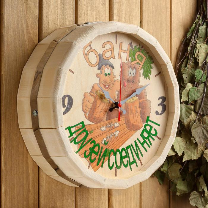 Часы банные бочонок Часы банные бочонок "Баня друзей соединяет"