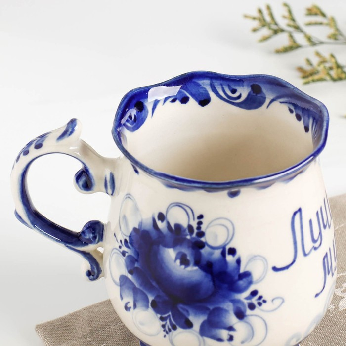 Кружка Кружка "Утро. Лучший муж", гжель, фарфор, 11х12 см