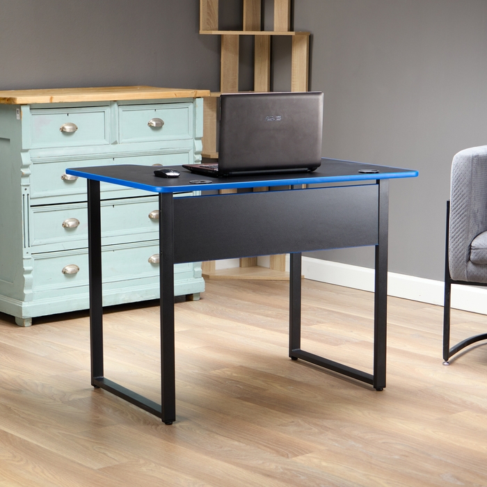 Стол игровой "ЛАЙТ" черный/синяя кромка