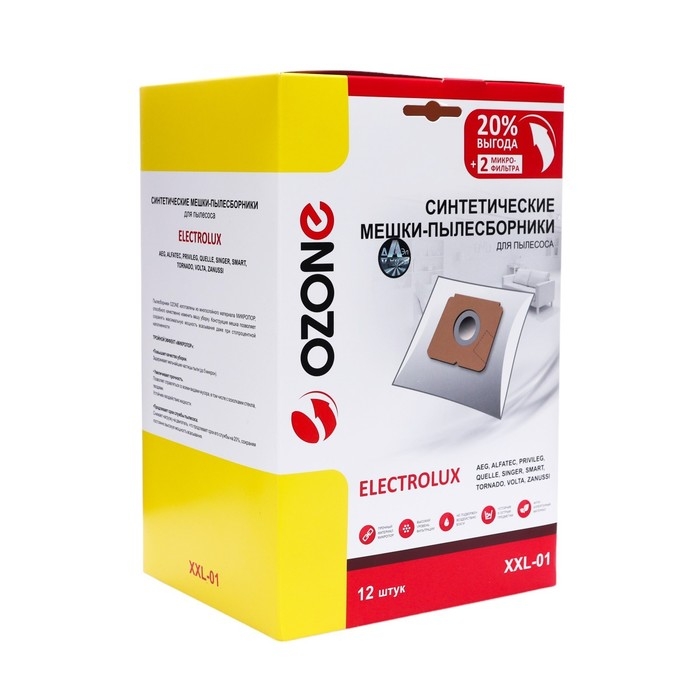 Мешок-пылесборник XXL-01 Ozone синтетические для пылесоса, 12 шт + 2 микрофильтра Мешок-пылесборник XXL-01 Ozone синтетические для пылесоса, 12 шт + 2 микрофильтра