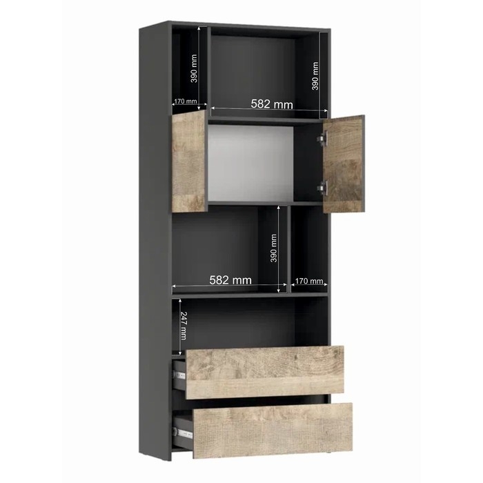 Стеллаж Денвер, 800х360х1900, Графит/Дуб гранж Стеллаж Денвер, 800х360х1900, Графит/Дуб гранж