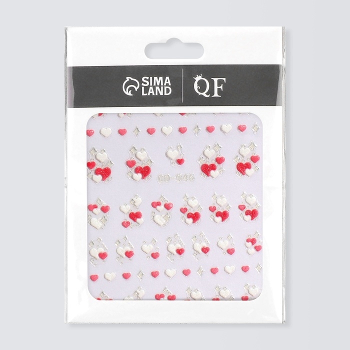 Наклейки для ногтей &laquo;Сердечки&raquo;, объемные, цвет красный/белый