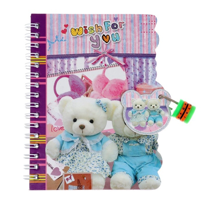 Записная книжка в подарочной коробке, на замочке, А6, 50 листов, линия "Мишка", МИКС