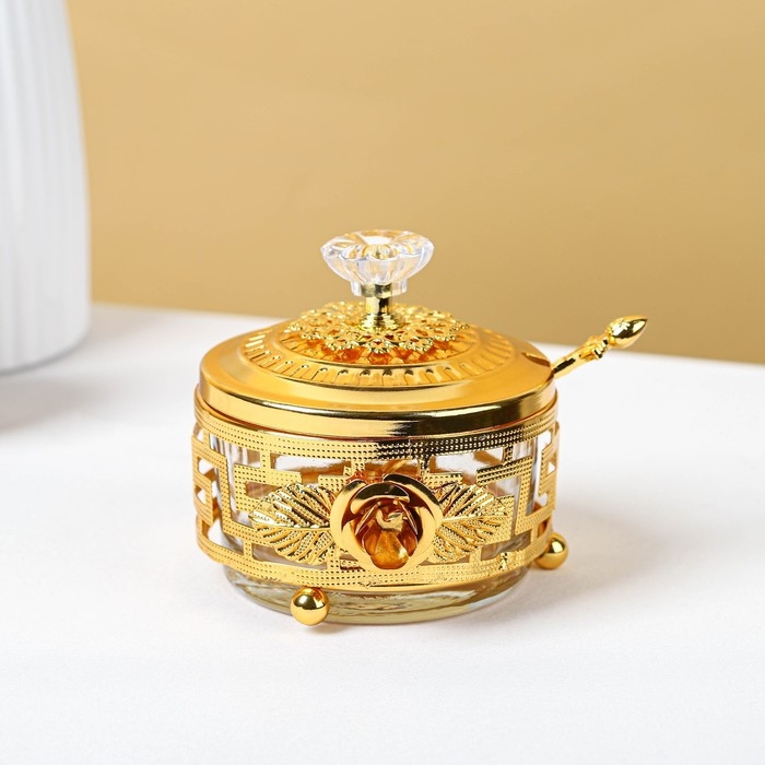 Сахарница &laquo;Роза&raquo; с ложкой, 200 мл, 9&times;10 см, цвет золотой